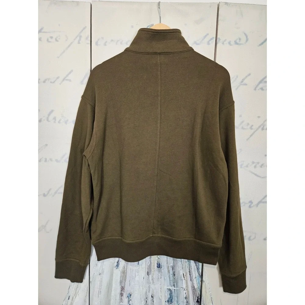Banana Republic Full Zip Jacket M Olive Green Washed Mock Neck Cotton Heritage